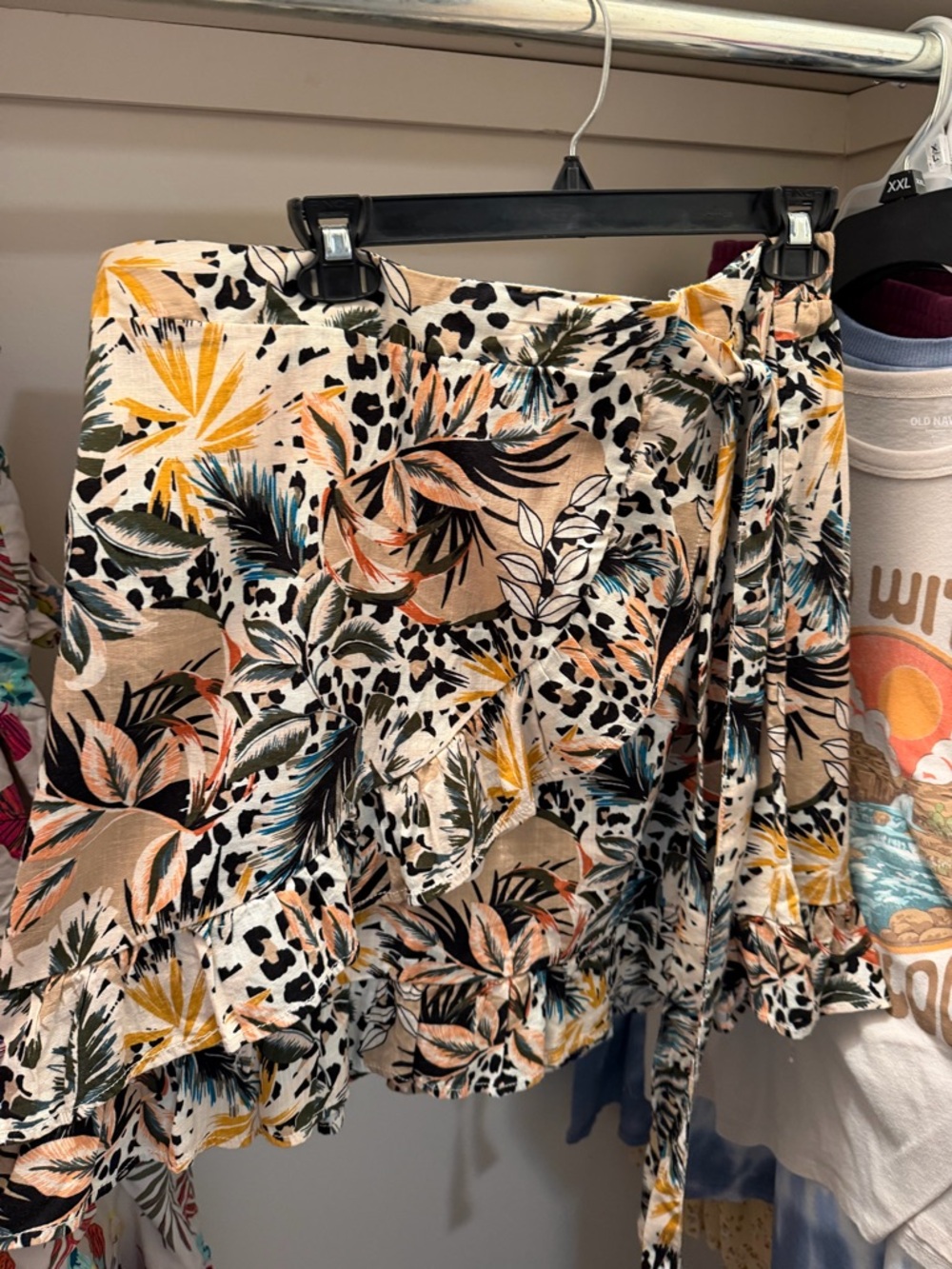 Cato Tropical Leaf & Leopard Print Mini Skirt - Beige Multi